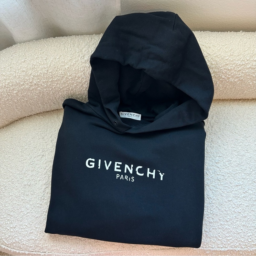 Givenchy Black Distressed Hoodie with Front Pocket